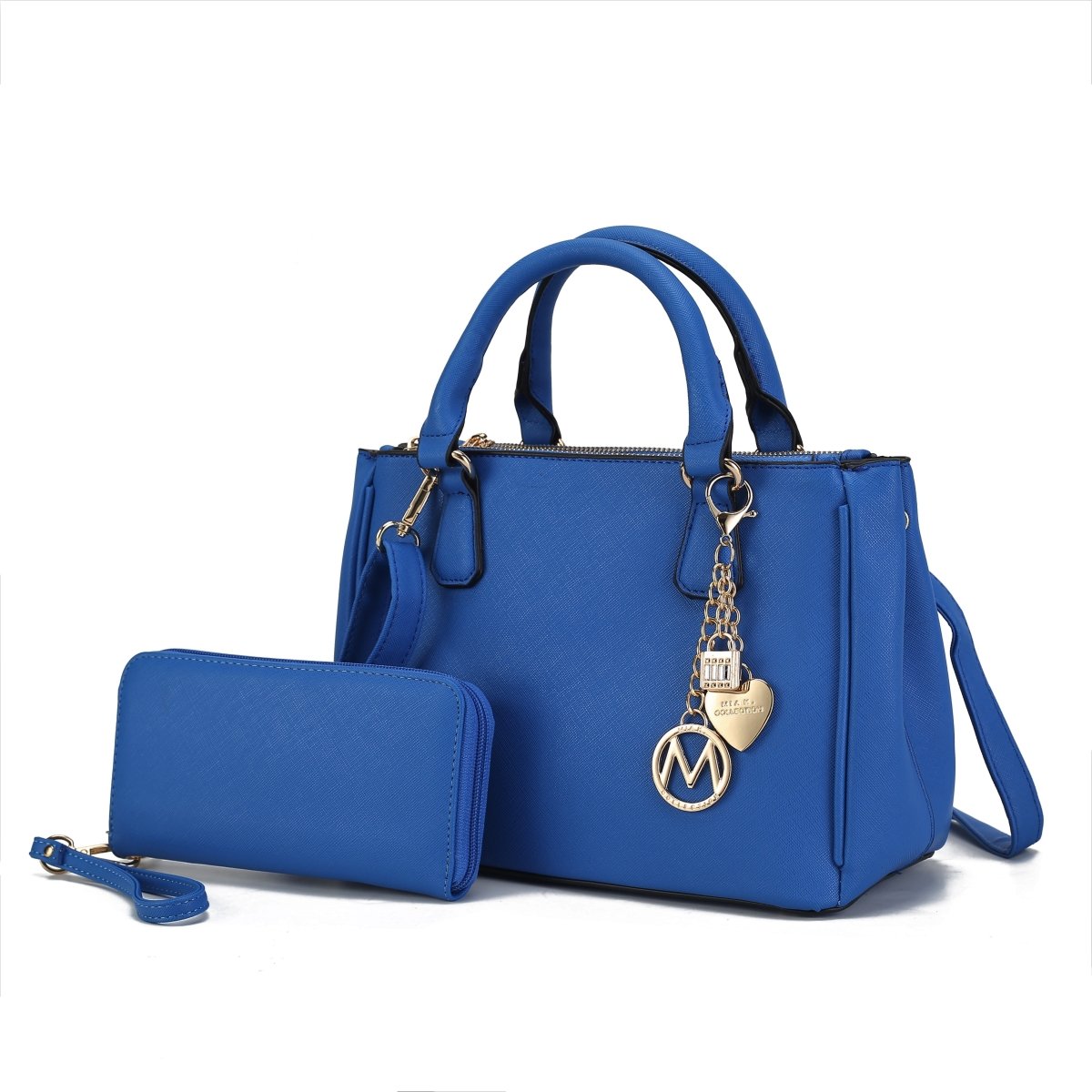 MKF-L176RBLU Ruth Vegan Leather Women's Satchel Handbag with Wallet 2 pcs -  MKF Collection by Mia K.