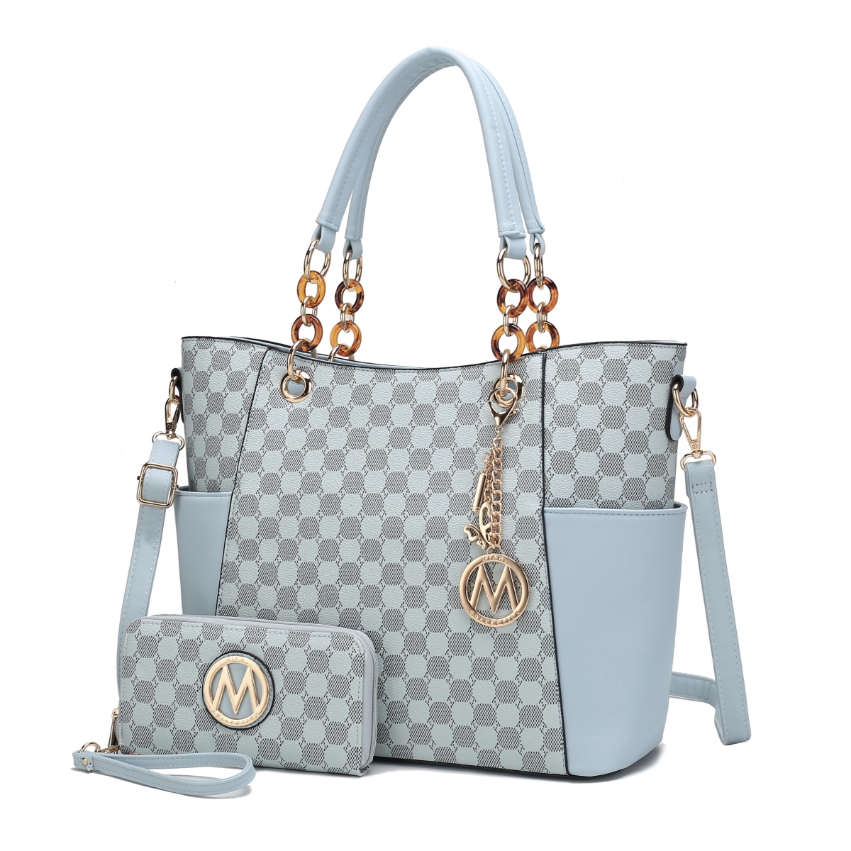 Picture of MKF Collection by Mia K. MKF-CP-X3337LBLU Merlina Vegan Leather Women&apos;s Tote Handbag with Wallet 2 pcs