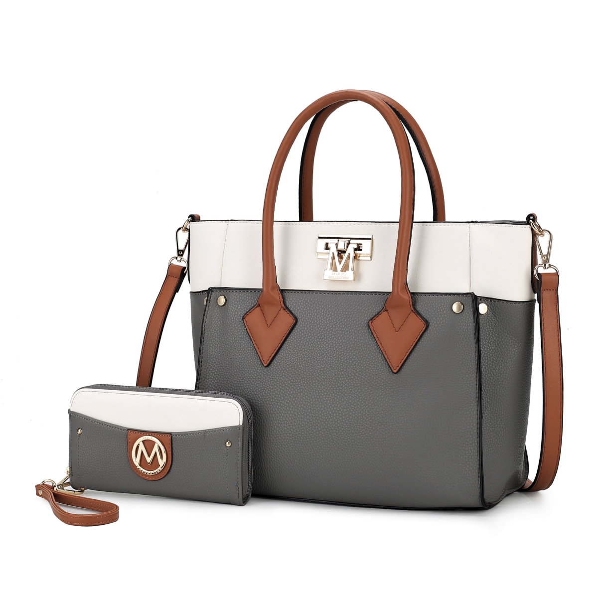 MKF-L154GRY Brynlee Color-Block Vegan Leather Womens Tote Bag -  MKF Collection by Mia K.