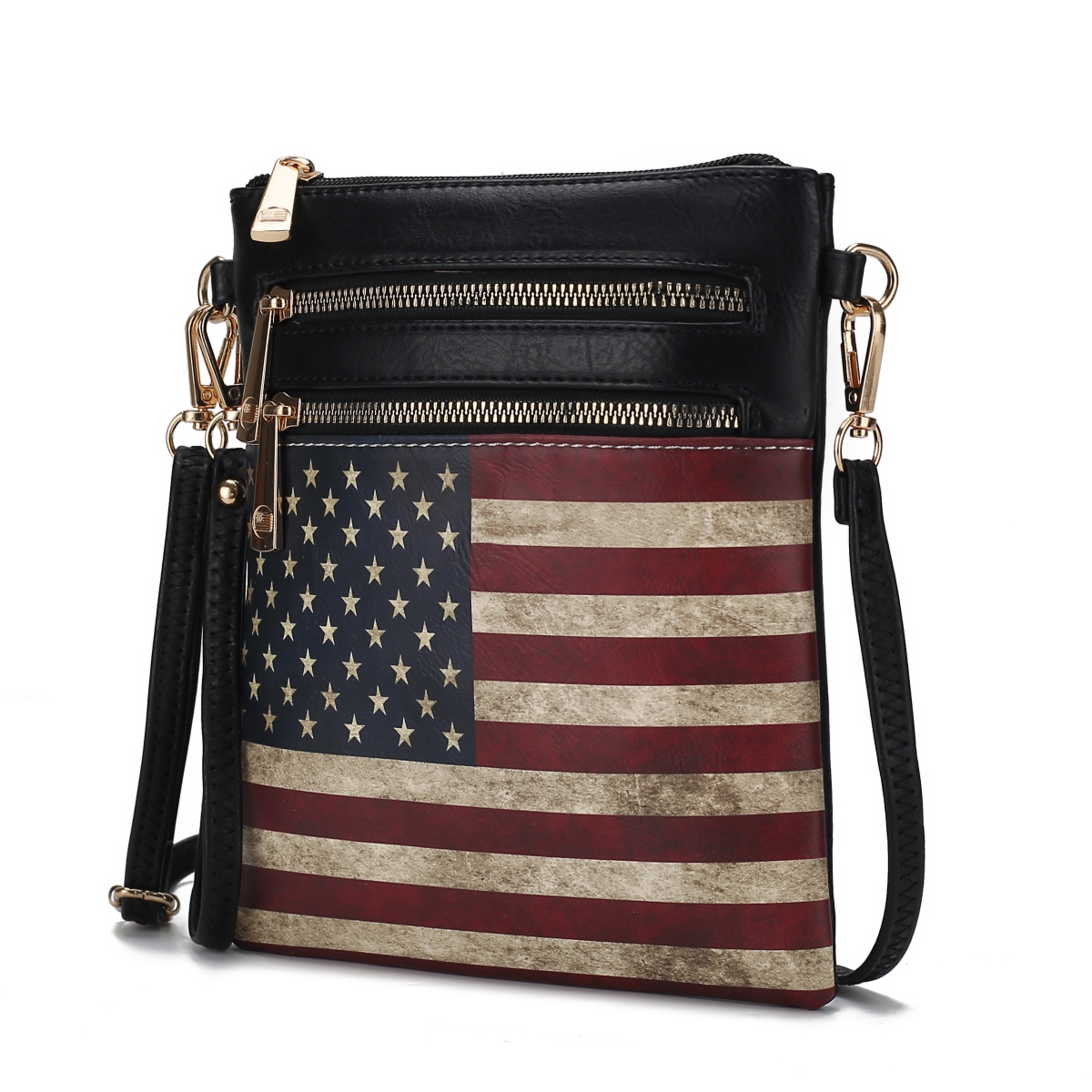 MKF-FG7411BK Genesis Printed Flag Vegan Leather Womens Crossbody Bag -  MKF Collection by Mia K.