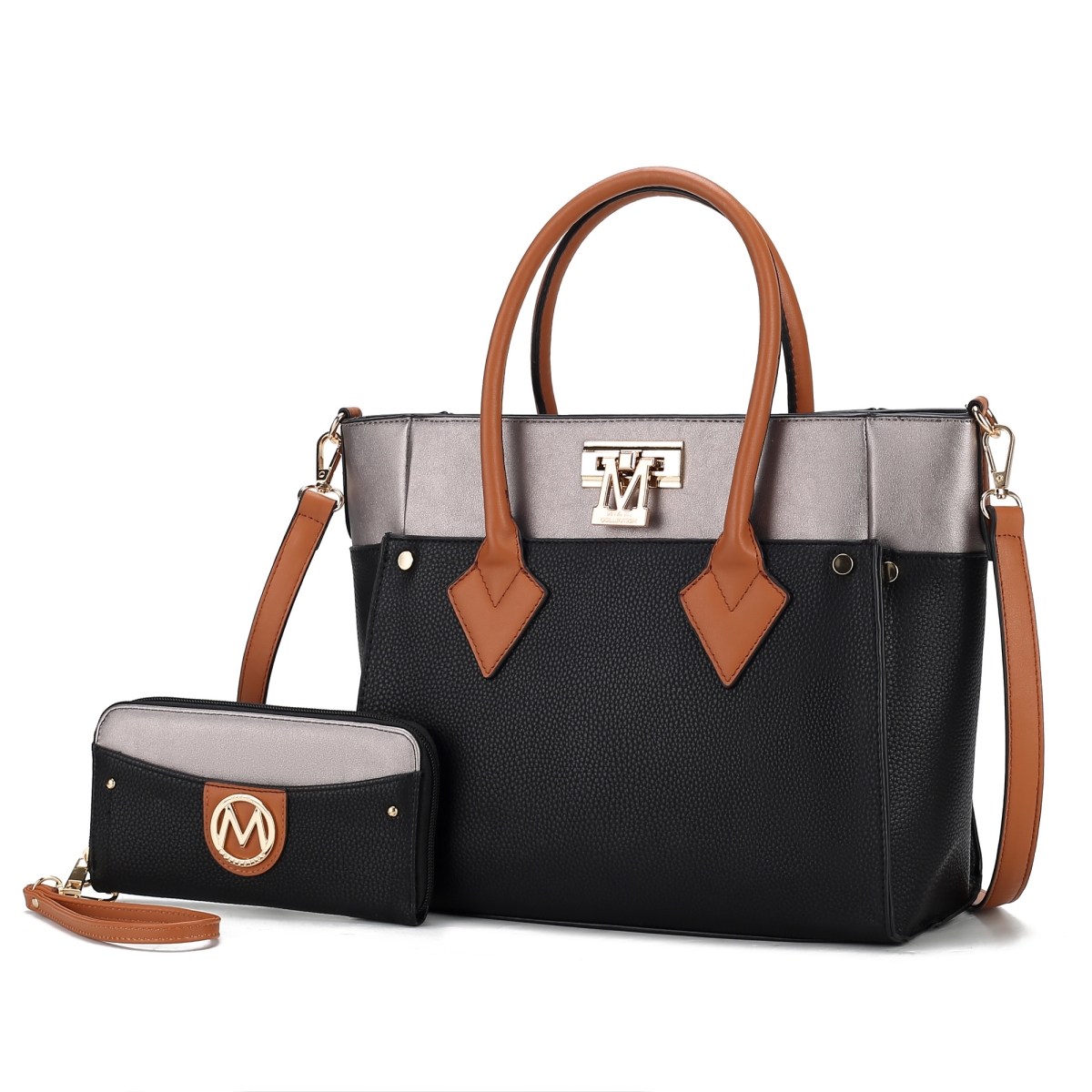 MKF-L154BK Brynlee Color-Block Vegan Leather Womens Tote Bag -  MKF Collection by Mia K.