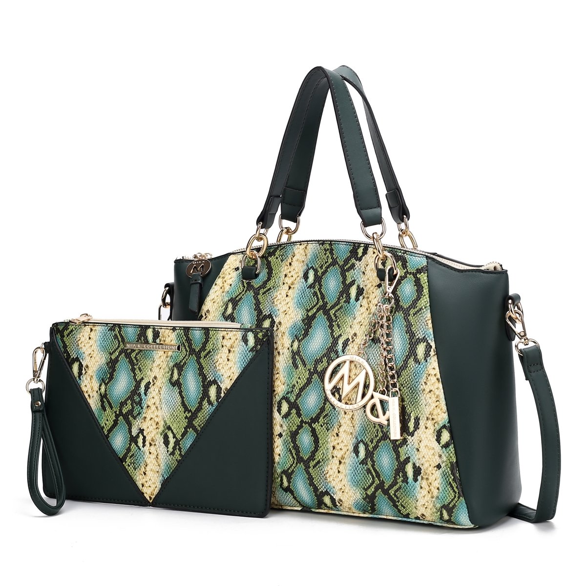 Addison Snake Embossed Vegan Leather Womens Tote Bag with matching Wristlet Pouch - 2 pieces -  Lotes, LO3552922