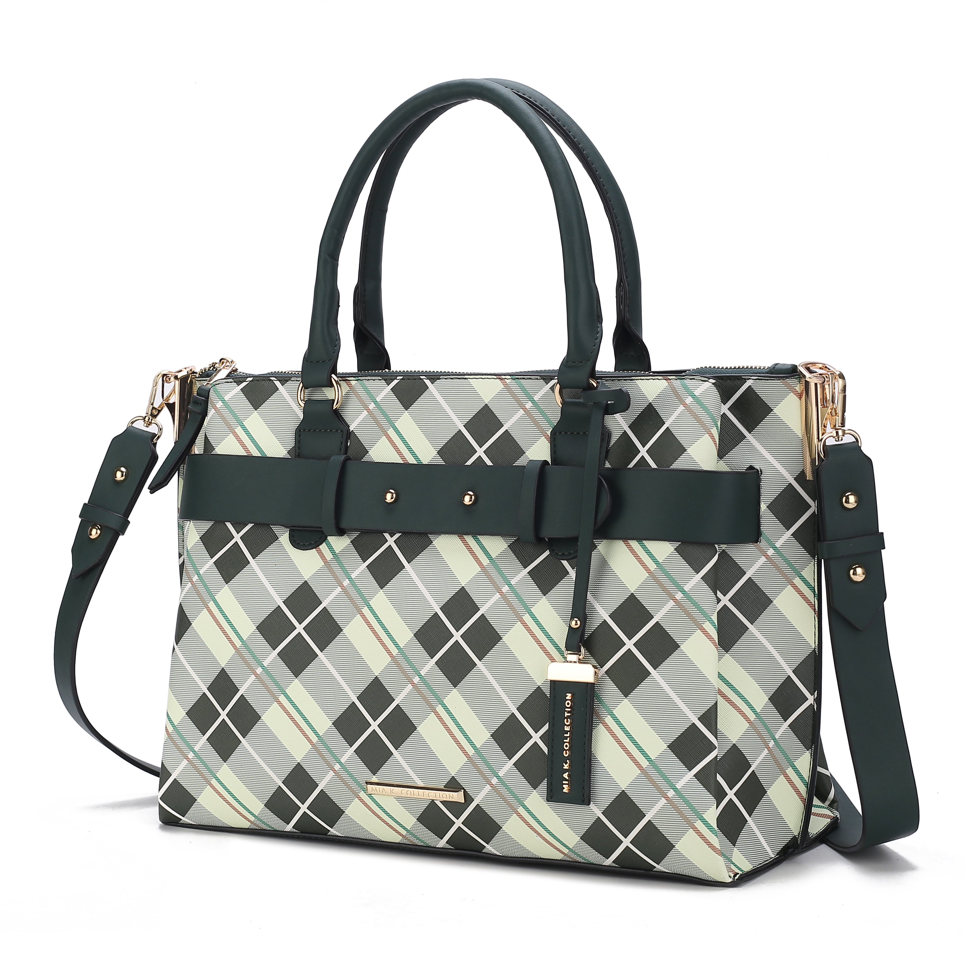Picture of MKF Collection by Mia K. MKF-PLD-X419N-OL-OL Vivian Plaid Vegan Leather Womens Satchel Bag