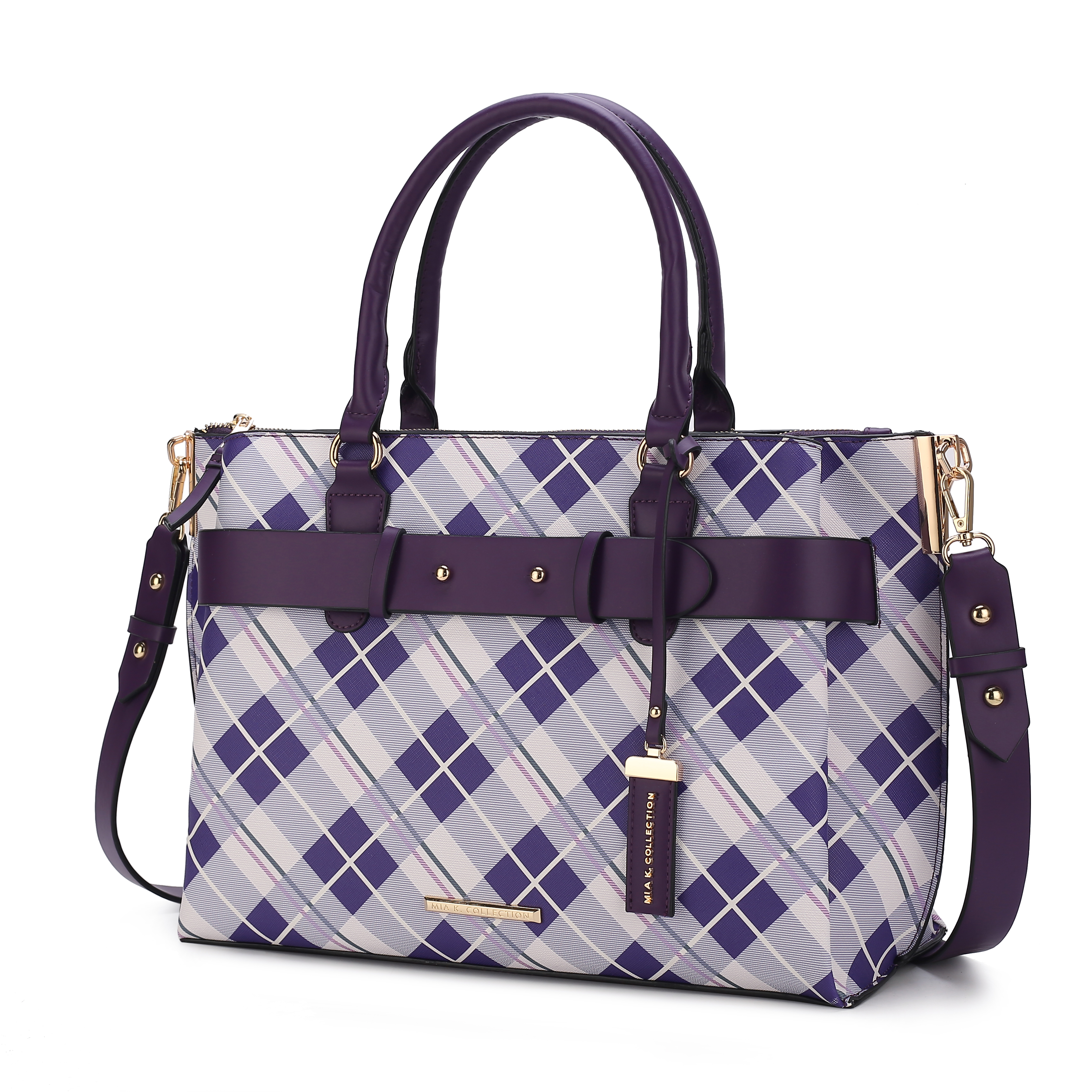 Picture of MKF Collection by Mia K. MKF-PLD-X419N-PL-PL Vivian Plaid Vegan Leather Womens Satchel Bag