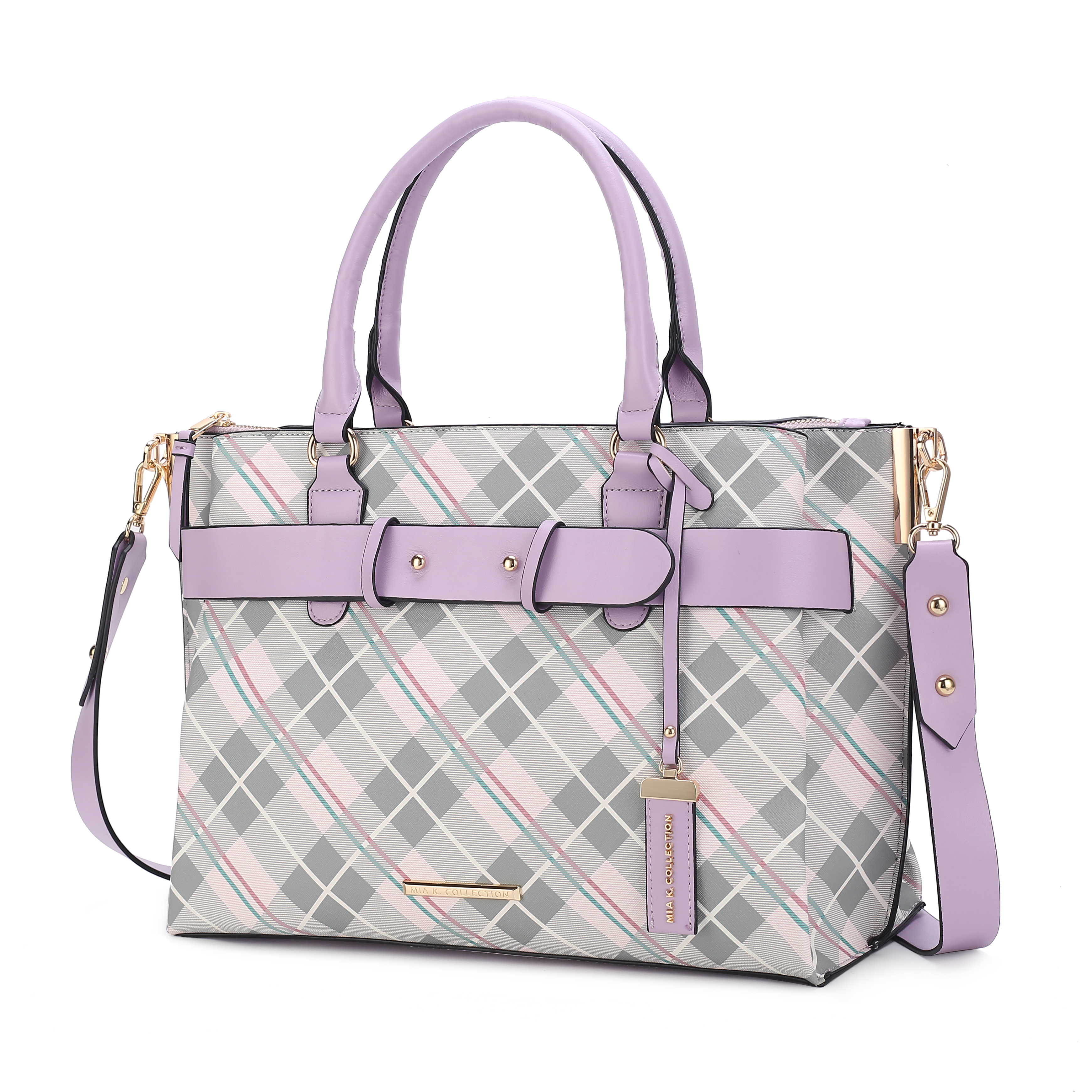 Picture of MKF Collection by Mia K. MKF-PLD-X419N-GRY-LV Vivian Plaid Vegan Leather Womens Satchel Bag