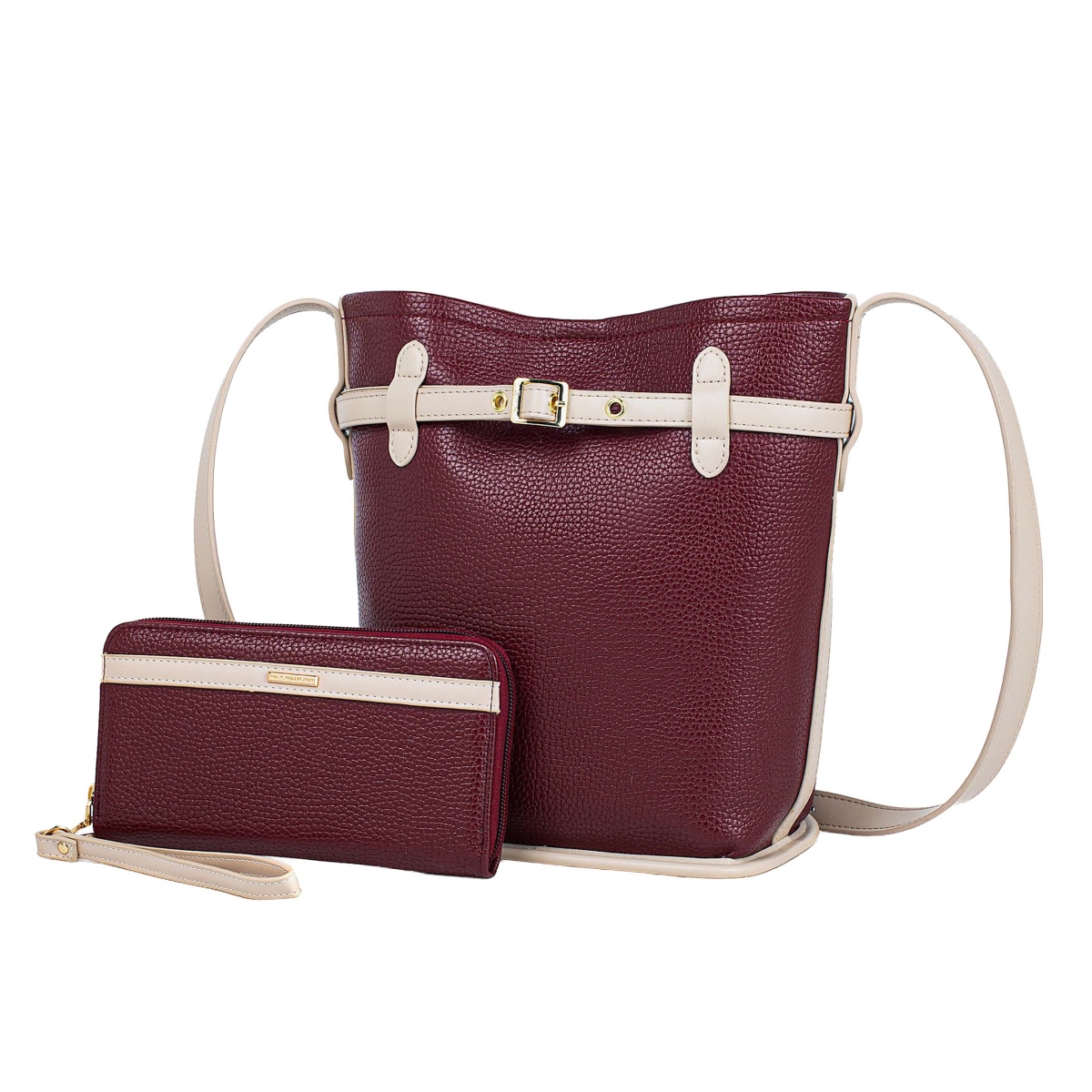 JMR-JL105BRG JOMOR by Mia Odette Womens Bucket Bag with Wallet Vegan Leather Handbag Set