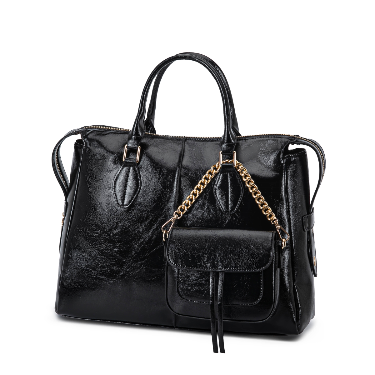 JMR-L569BK Yareli Women's Tote Bag with Mini Bag Set, Vegan Leather Shoulder Bag Handbag Purse
