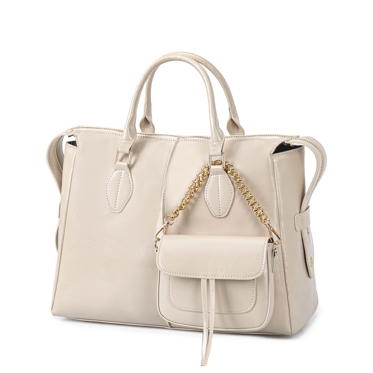 JMR-L569BG Yareli Women's Tote Bag with Mini Bag Set, Vegan Leather Shoulder Bag Handbag Purse