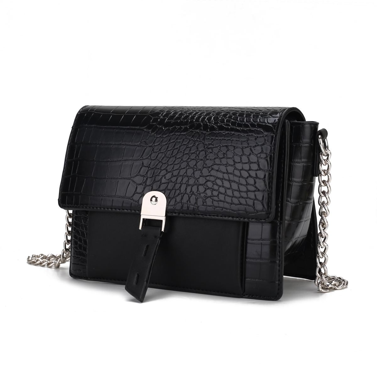 JMR-L174BK Hope Womens Shoulder Bag Crocodile Embossed Vegan Leather Crossbody Bag