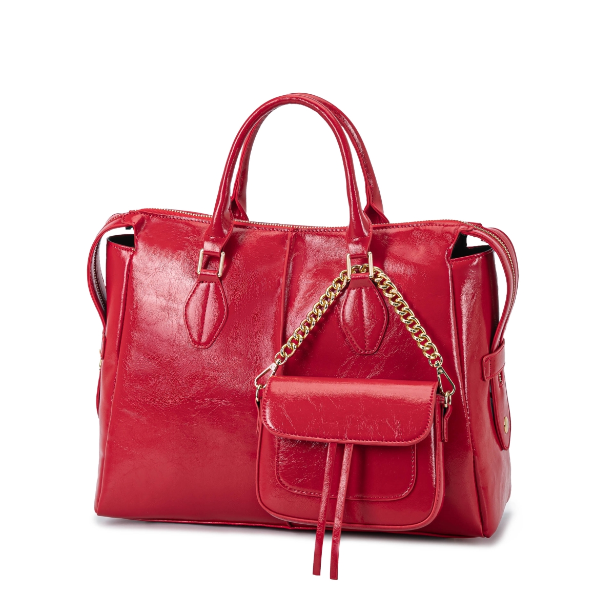JMR-L569RD Yareli Women's Tote Bag with Mini Bag Set, Vegan Leather Shoulder Bag Handbag Purse