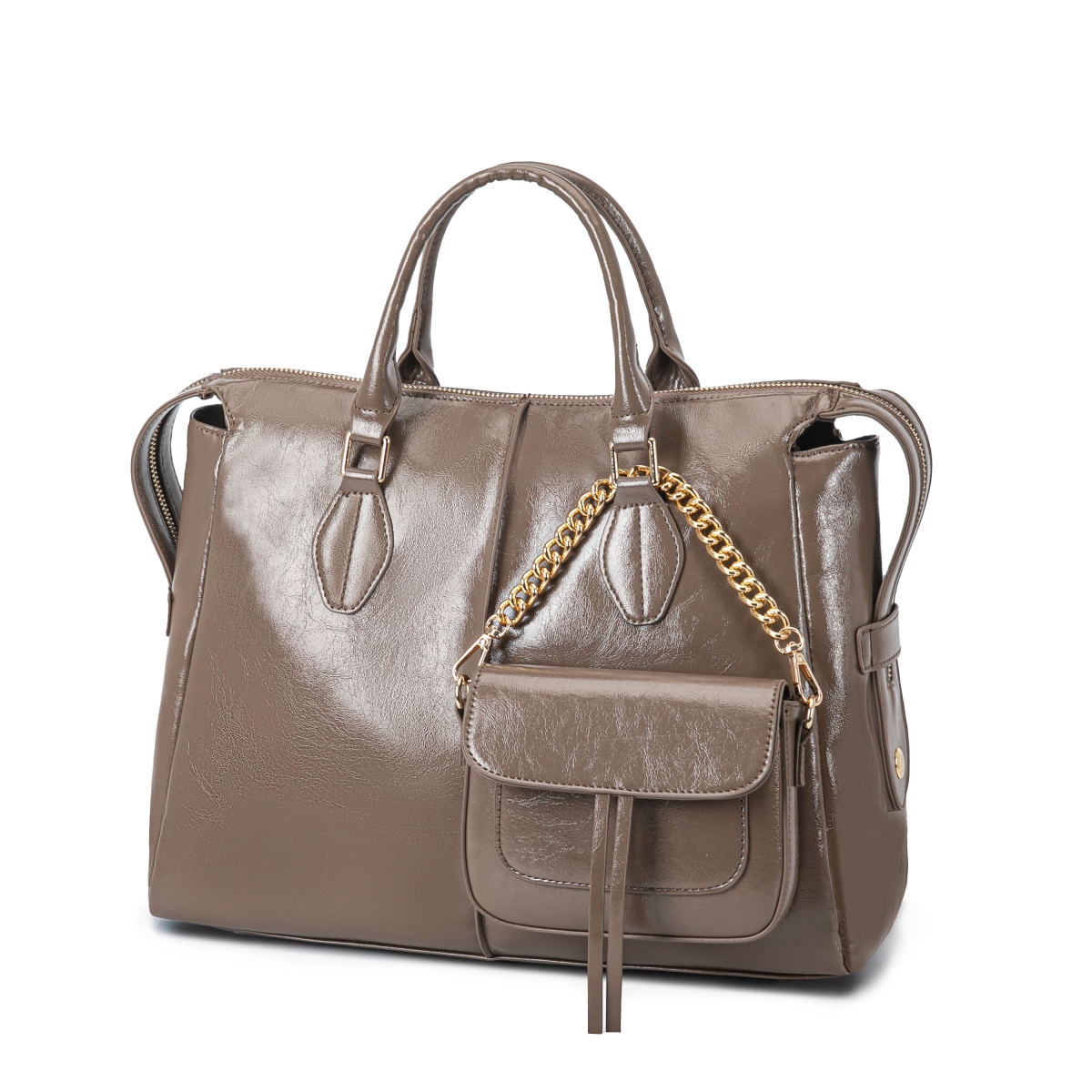 JMR-L569KH Yareli Women's Tote Bag with Mini Bag Set, Vegan Leather Shoulder Bag Handbag Purse