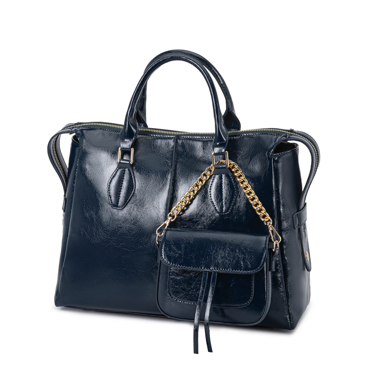 JMR-L569NV Yareli Women's Tote Bag with Mini Bag Set, Vegan Leather Shoulder Bag Handbag Purse