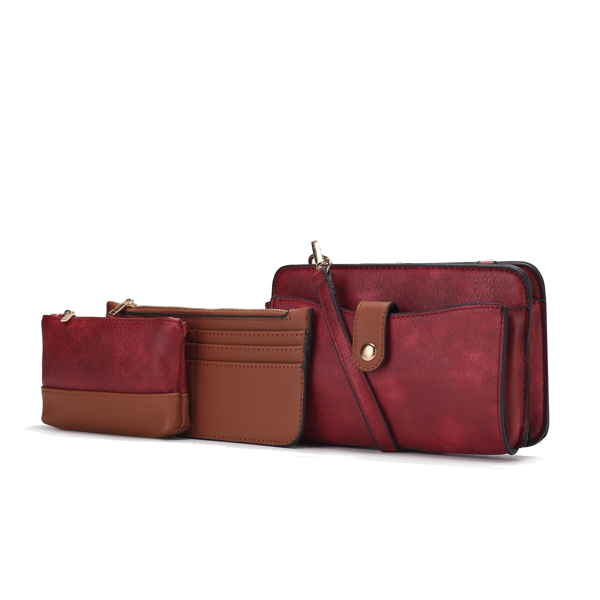 JMR-L292RD Muriel Womens Crossbody Bag Set Vegan Leather with Card Holder & Pouch