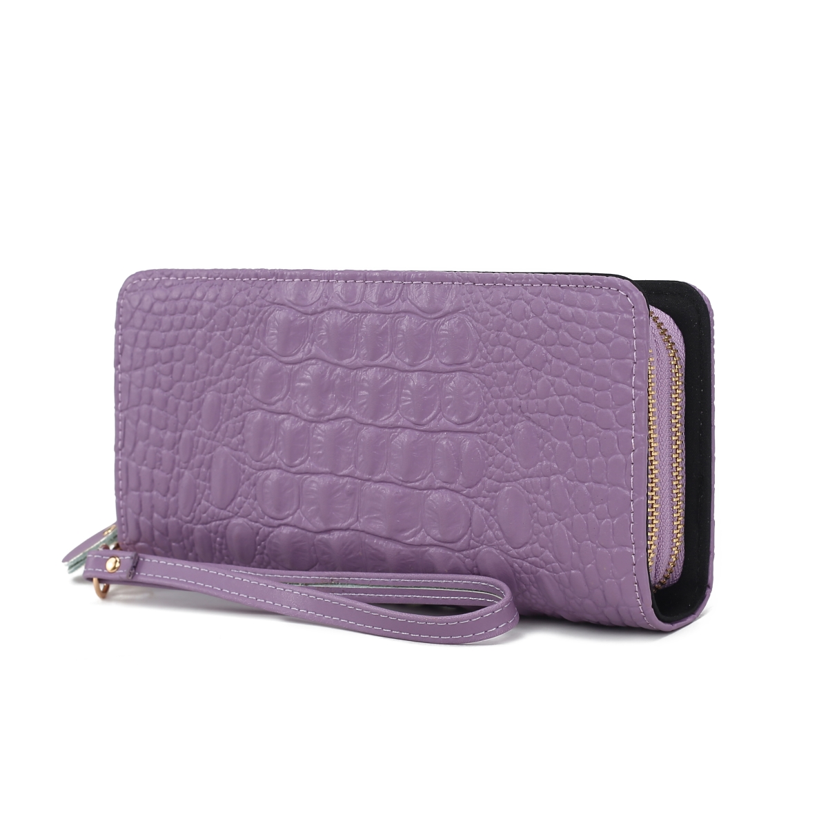 JMR-X4303LV Eve Womens Wristlet Wallet Genuine Leather Crocodile-Embossed, Double Zip RFID-Style Organizer Clutch