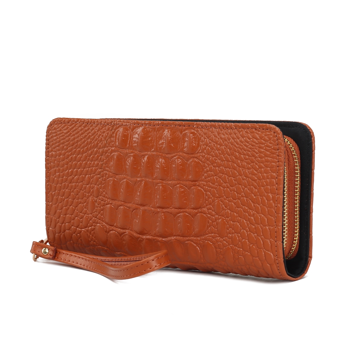 JMR-X4303CA Eve Womens Wristlet Wallet Genuine Leather Crocodile-Embossed, Double Zip RFID-Style Organizer Clutch