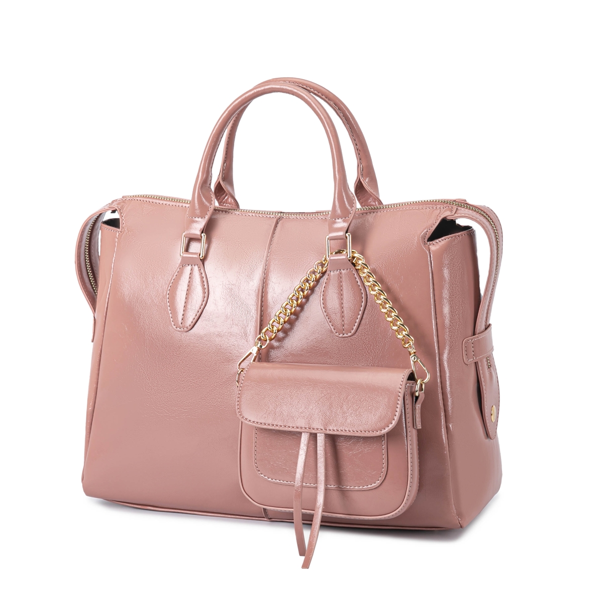 JMR-L569RS Yareli Women's Tote Bag with Mini Bag Set, Vegan Leather Shoulder Bag Handbag Purse