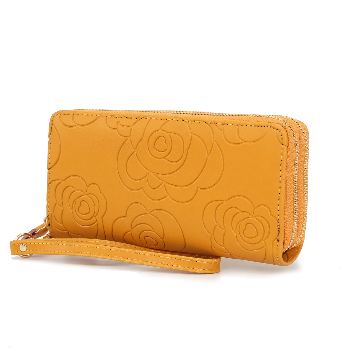 JMR-X4301MS Ellie Womens Wristlet Wallet Genuine Leather Flower-Embossed, Double Zip RFID-Style Organizer Clutch