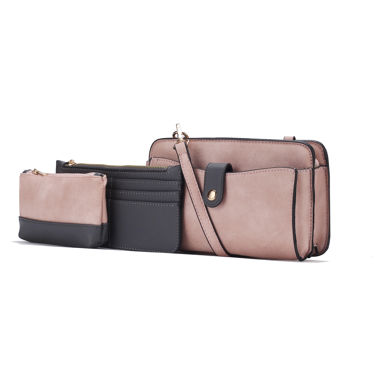 JMR-L292PK Muriel Womens Crossbody Bag Set Vegan Leather with Card Holder & Pouch