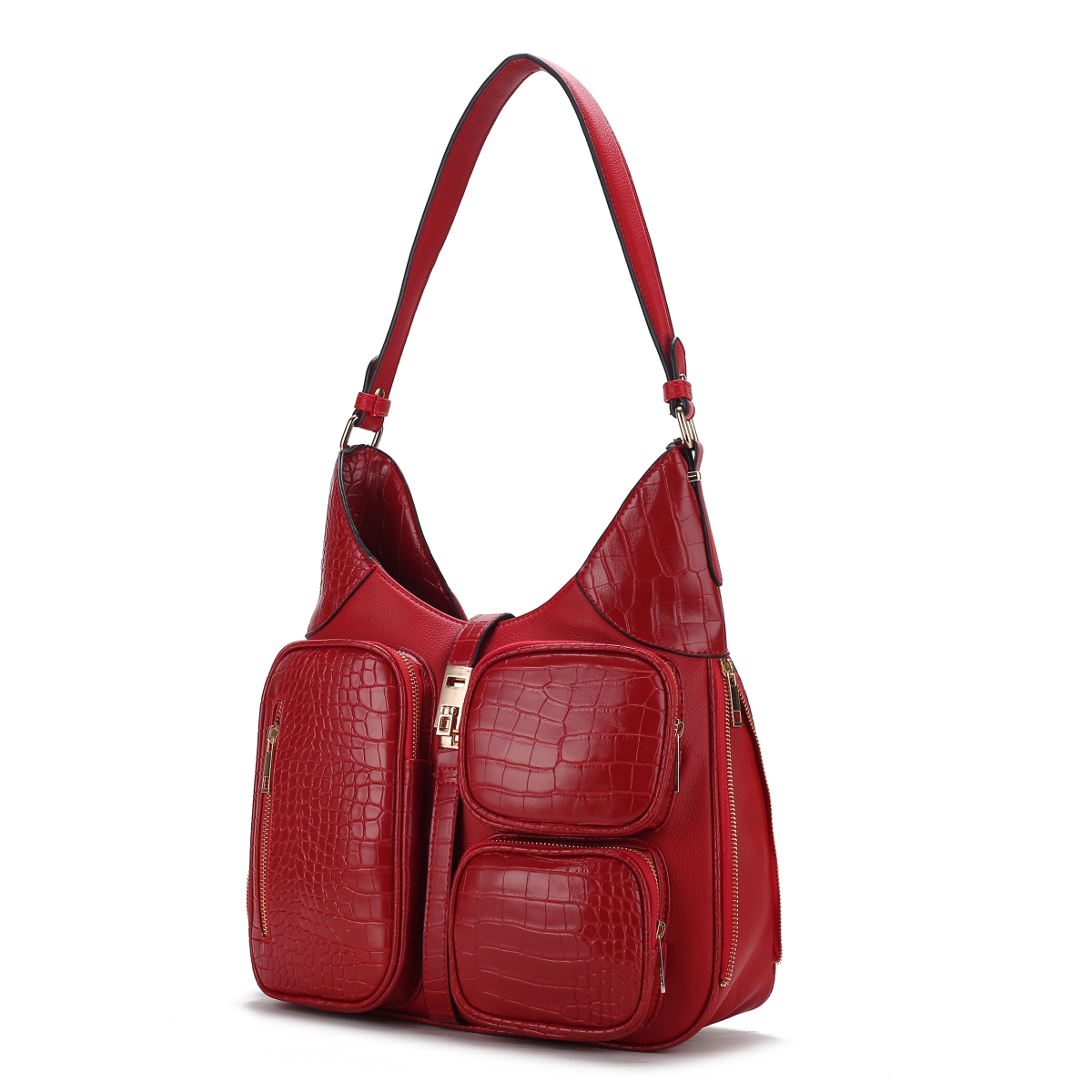 JMR-X805RD Daphne Womens Shoulder Bag Crocodile-Embossed Vegan Leather Handbag Purse