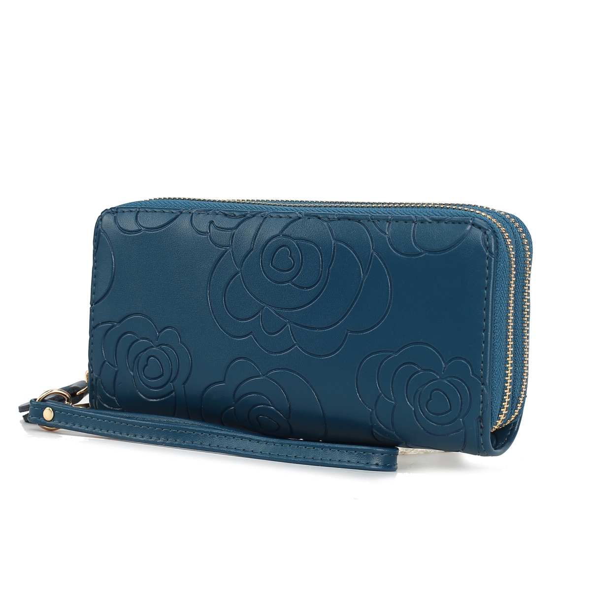 JMR-X4301TL Ellie Womens Wristlet Wallet Genuine Leather Flower-Embossed, Double Zip RFID-Style Organizer Clutch