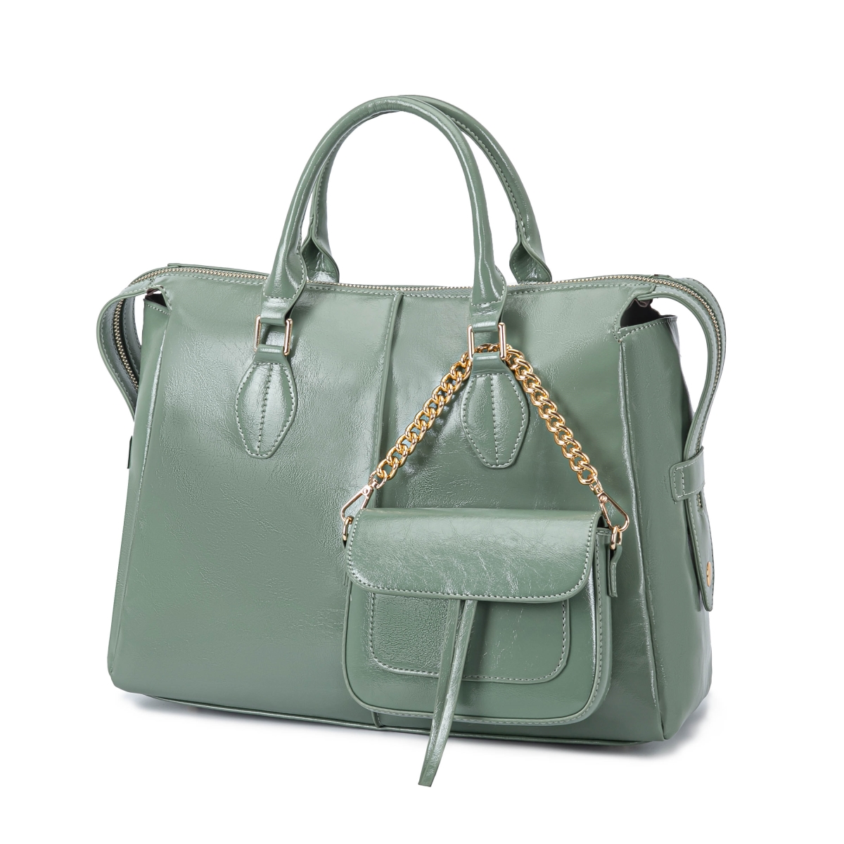 JMR-L569SG Yareli Women's Tote Bag with Mini Bag Set, Vegan Leather Shoulder Bag Handbag Purse