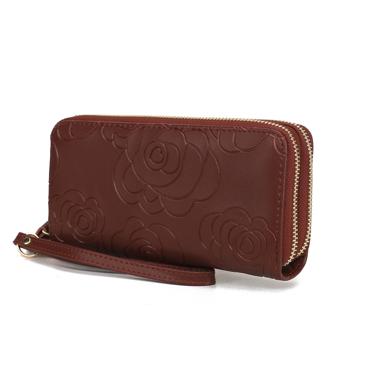 JMR-X4301CF Ellie Womens Wristlet Wallet Genuine Leather Flower-Embossed, Double Zip RFID-Style Organizer Clutch