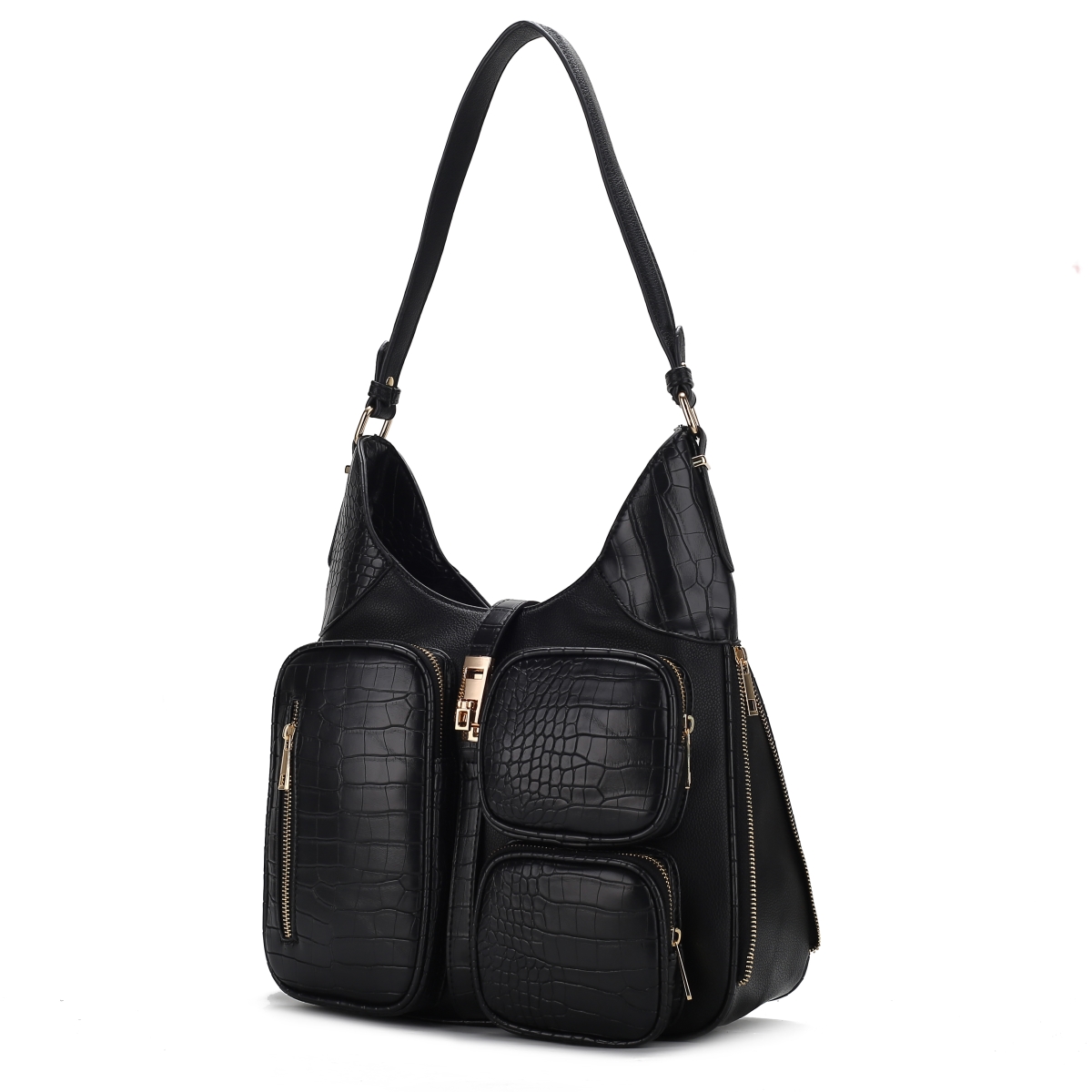 JMR-X805BK Daphne Womens Shoulder Bag Crocodile-Embossed Vegan Leather Handbag Purse