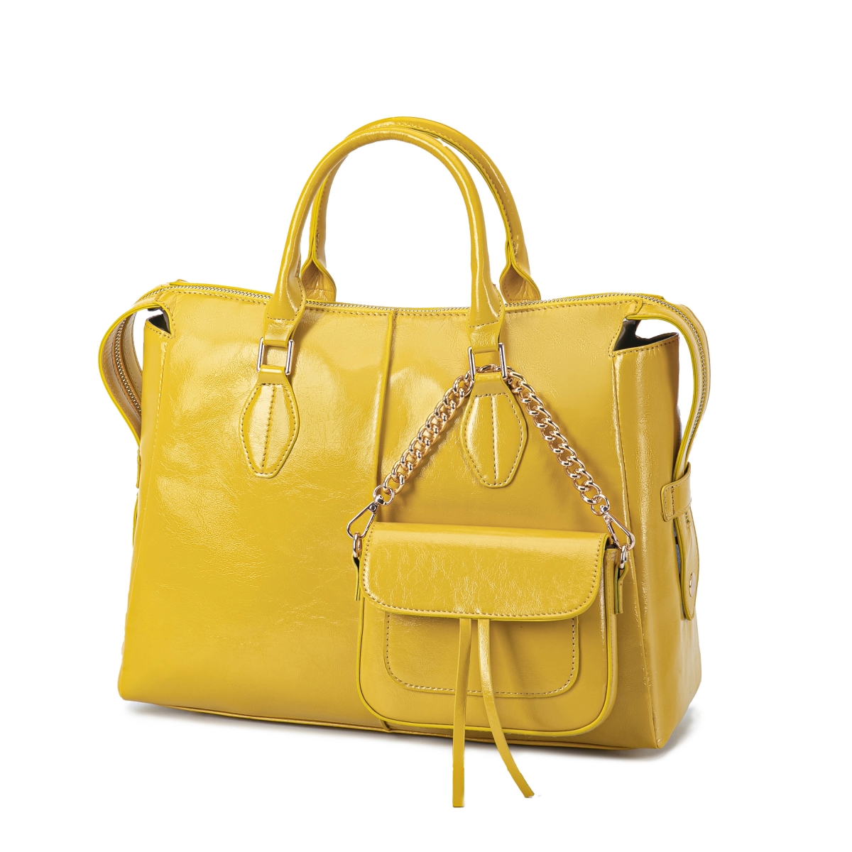 JMR-L569YL Yareli Women's Tote Bag with Mini Bag Set, Vegan Leather Shoulder Bag Handbag Purse