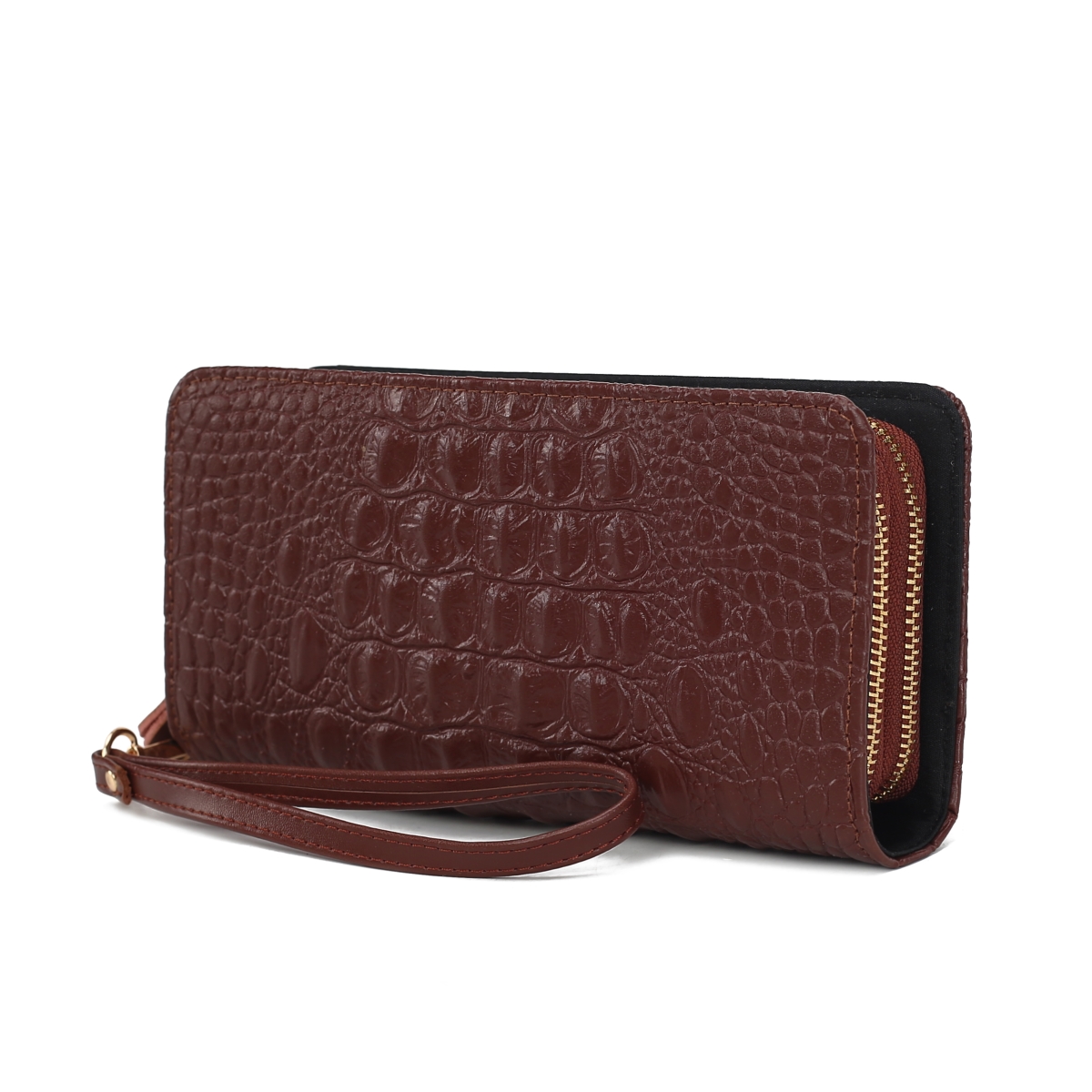 JMR-X4303CF Eve Womens Wristlet Wallet Genuine Leather Crocodile-Embossed, Double Zip RFID-Style Organizer Clutch