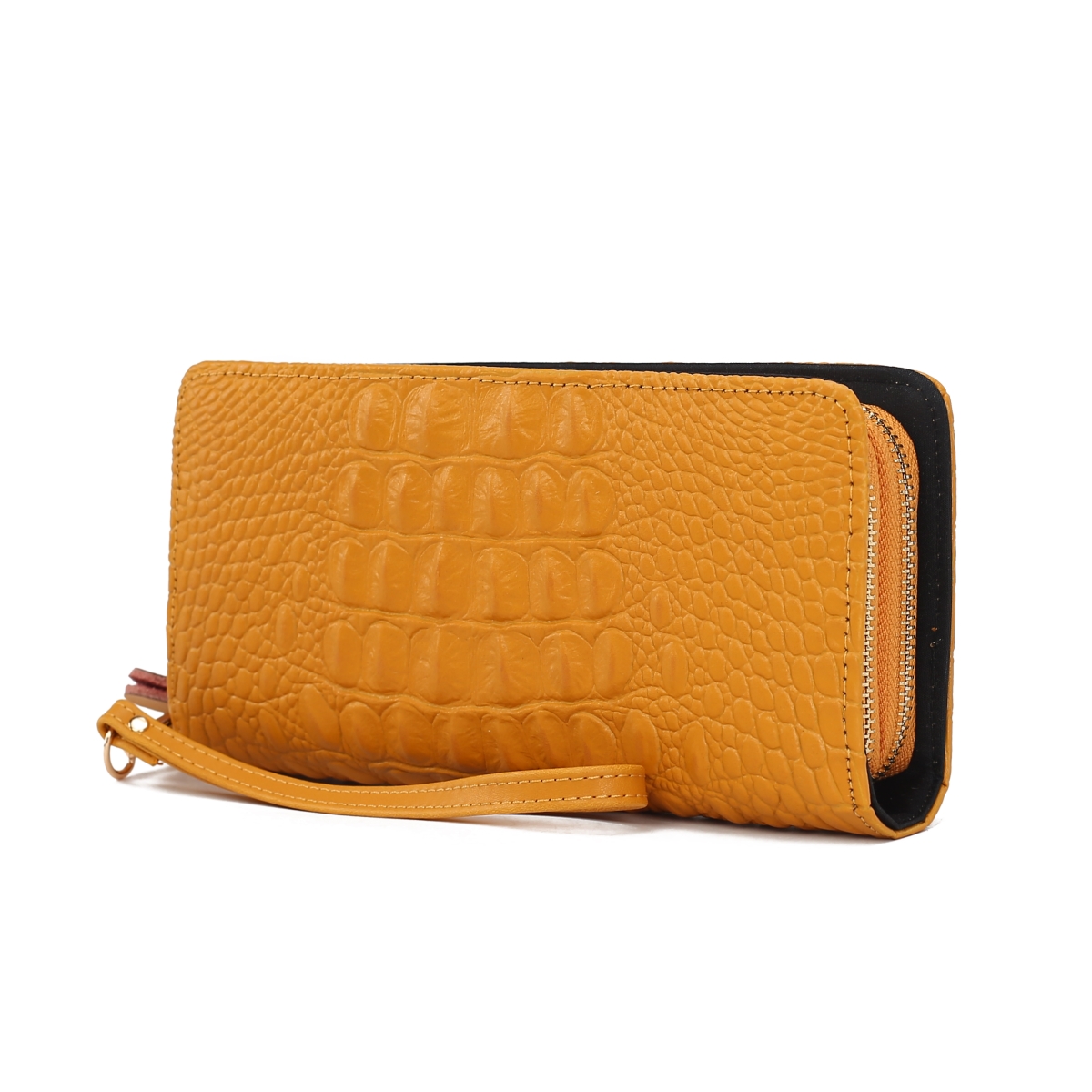 JMR-X4303MS Eve Womens Wristlet Wallet Genuine Leather Crocodile-Embossed, Double Zip RFID-Style Organizer Clutch
