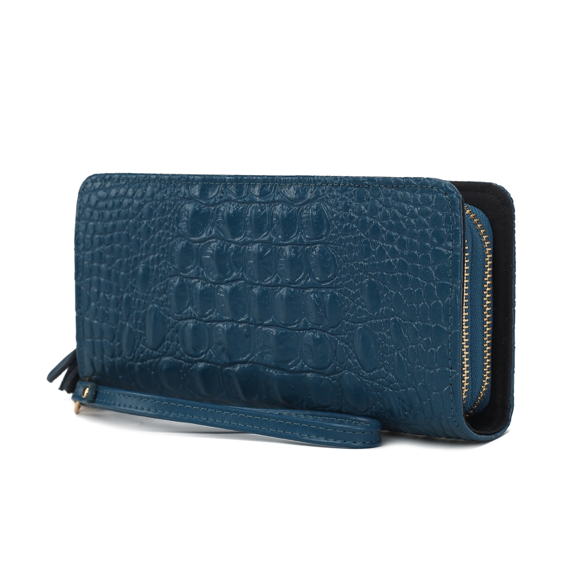 JMR-X4303TL Eve Womens Wristlet Wallet Genuine Leather Crocodile-Embossed, Double Zip RFID-Style Organizer Clutch