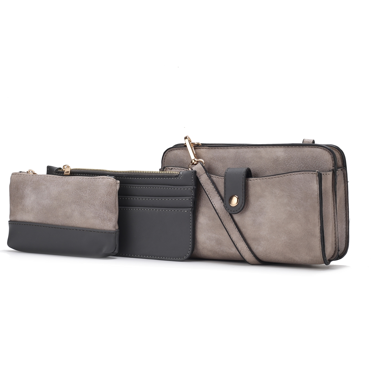 JMR-L292LGRY Muriel Womens Crossbody Bag Set Vegan Leather with Card Holder & Pouch