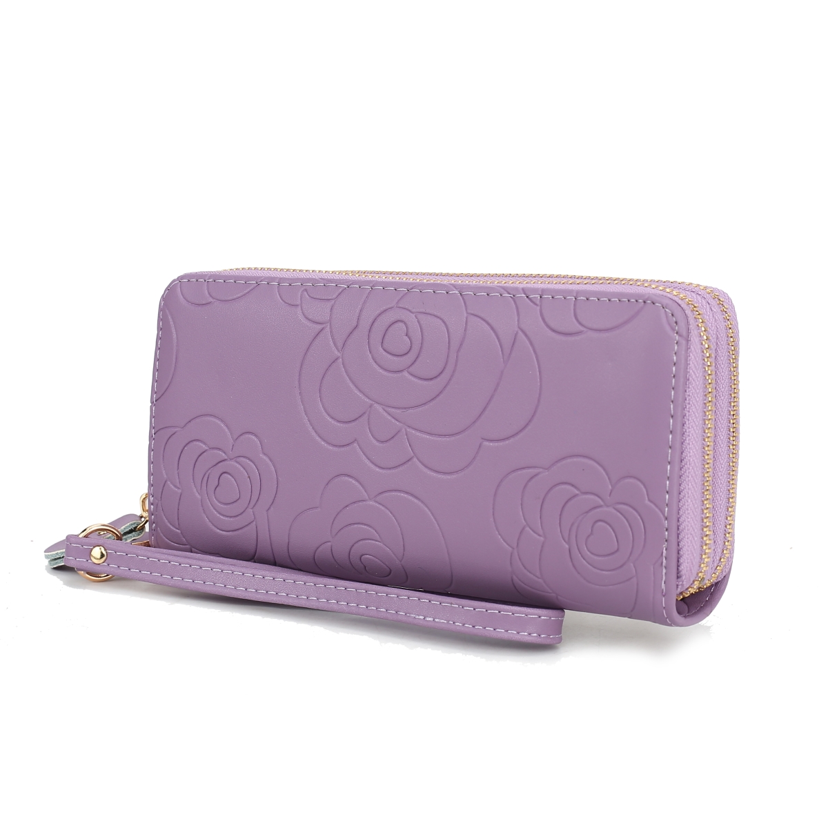JMR-X4301LV Ellie Womens Wristlet Wallet Genuine Leather Flower-Embossed, Double Zip RFID-Style Organizer Clutch