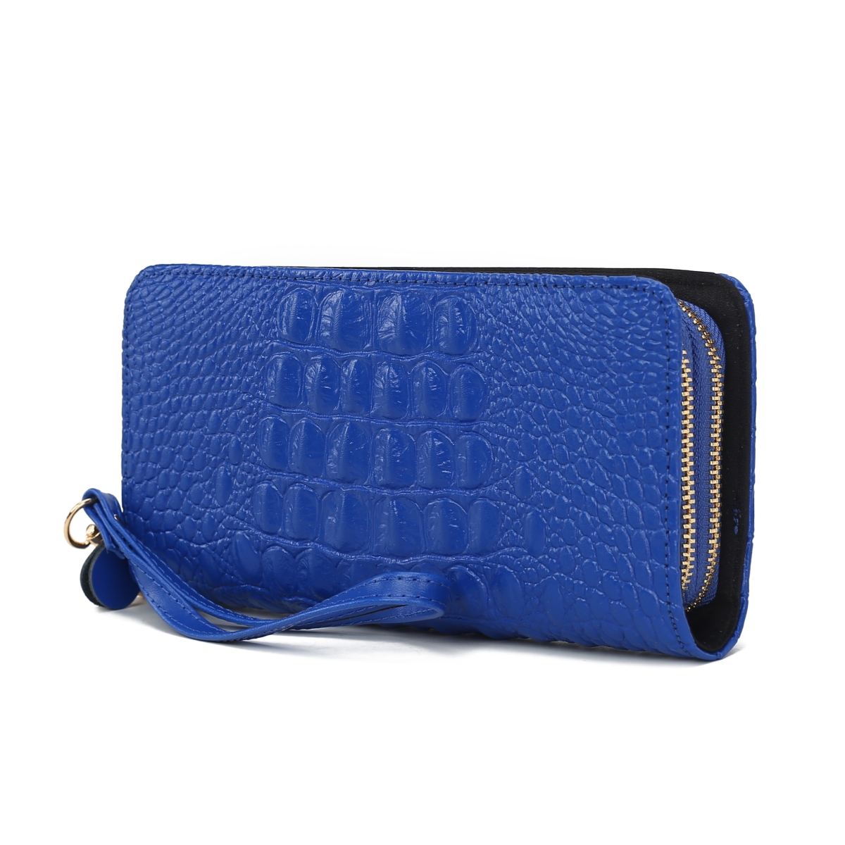 JMR-X4303RY Eve Womens Wristlet Wallet Genuine Leather Crocodile-Embossed, Double Zip RFID-Style Organizer Clutch