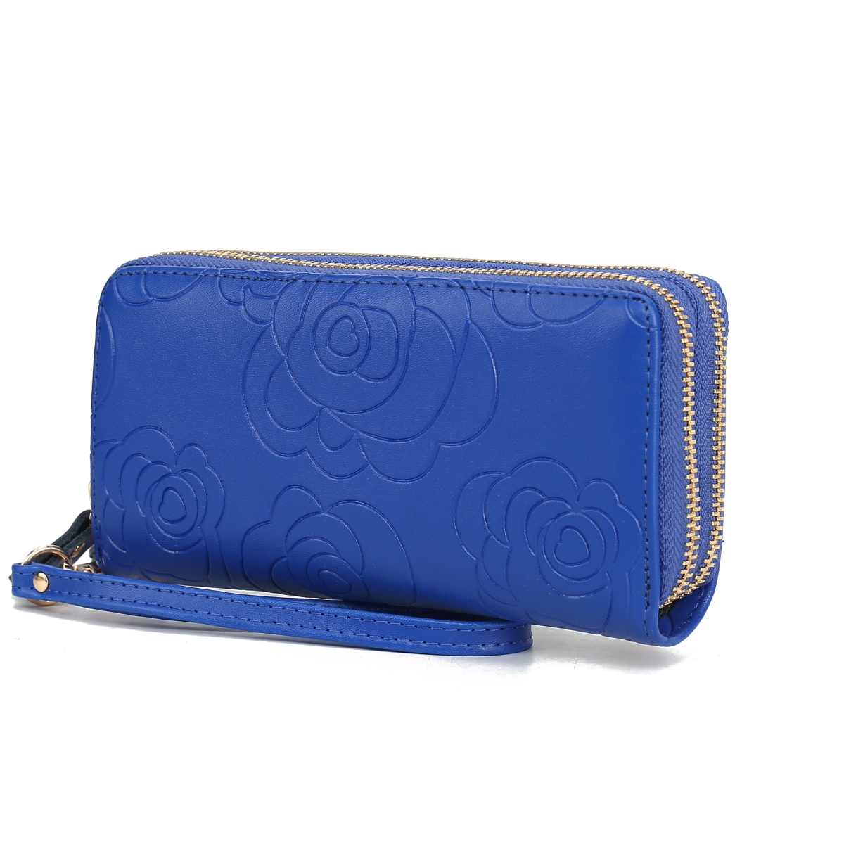 JMR-X4301RY Ellie Womens Wristlet Wallet Genuine Leather Flower-Embossed, Double Zip RFID-Style Organizer Clutch