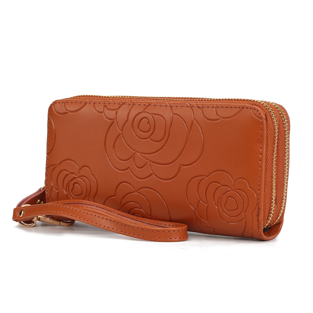 JMR-X4301CA Ellie Womens Wristlet Wallet Genuine Leather Flower-Embossed, Double Zip RFID-Style Organizer Clutch