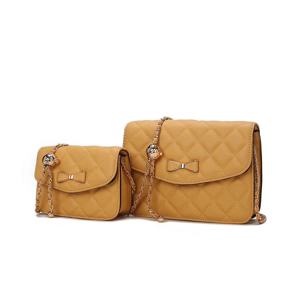 JMR-20101YL Blossom  Womens Crossbody Bag Vegan Leather Quilted 2 Pieces Shoulder Bag Set
