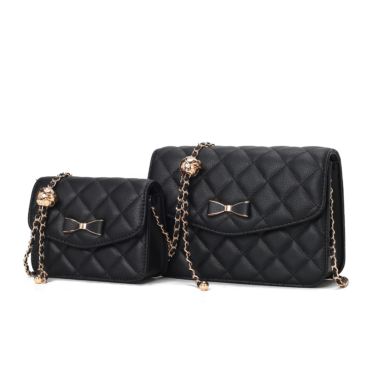 JMR-20101BK Blossom  Womens Crossbody Bag Vegan Leather Quilted 2 Pieces Shoulder Bag Set