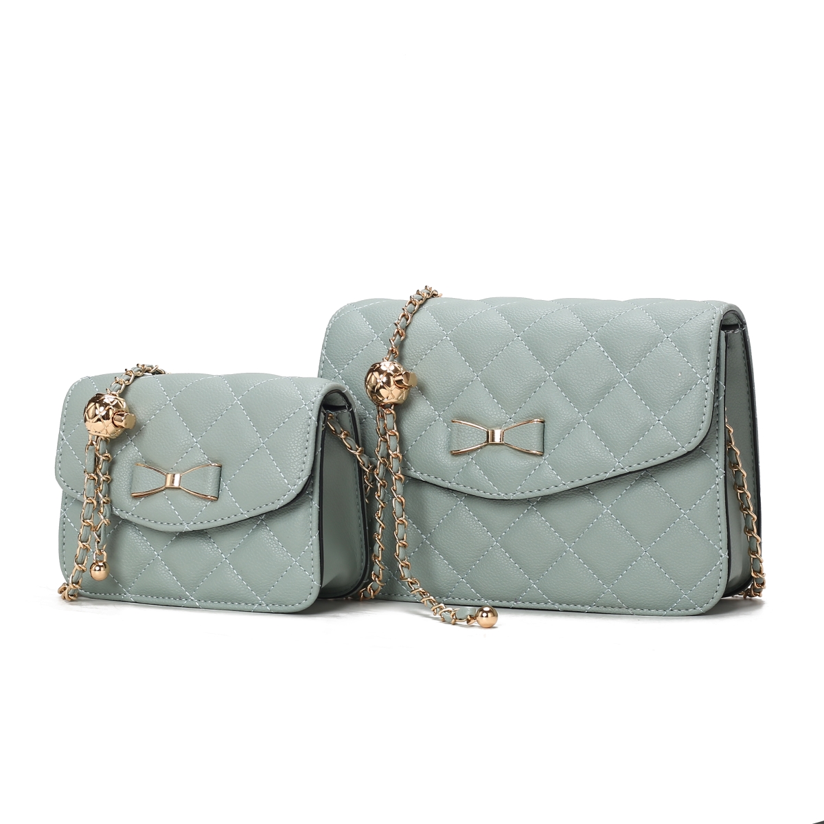JMR-20101BGY Blossom  Womens Crossbody Bag Vegan Leather Quilted 2 Pieces Shoulder Bag Set