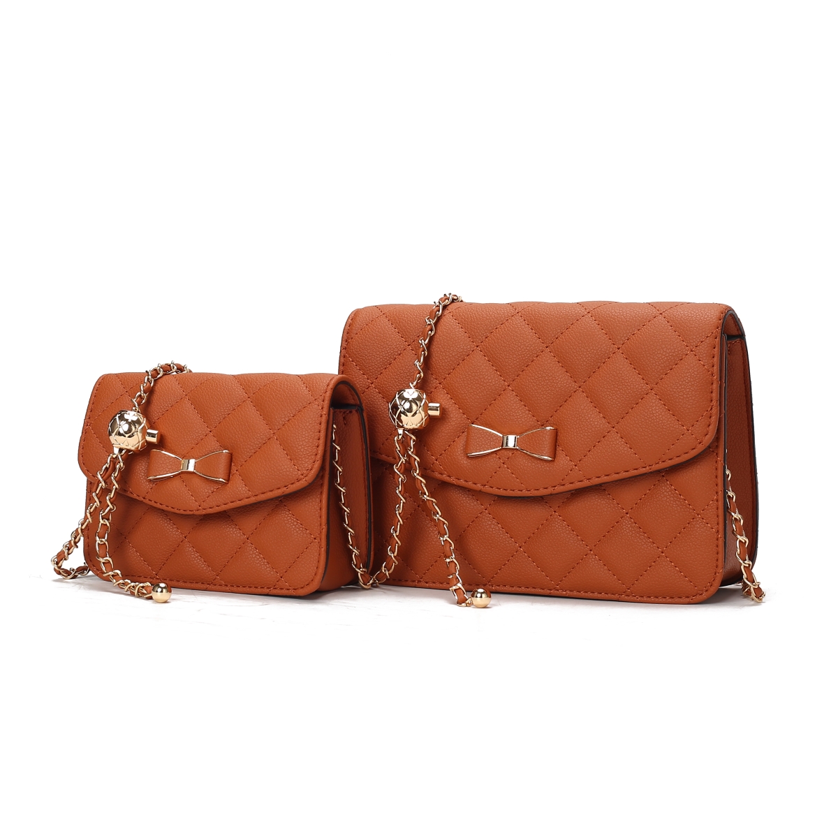 JMR-20101BR Blossom  Womens Crossbody Bag Vegan Leather Quilted 2 Pieces Shoulder Bag Set