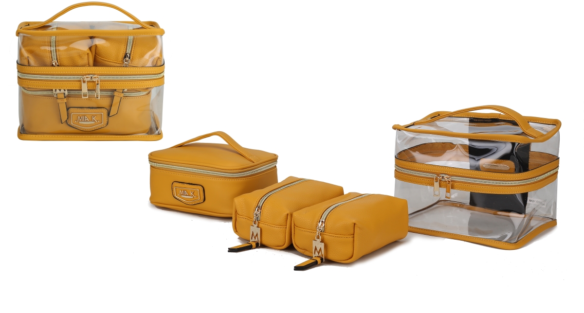 JMR-CC101MS Emma Womens 4-Piece Cosmetic Clear Case Bag Set Vegan Leather