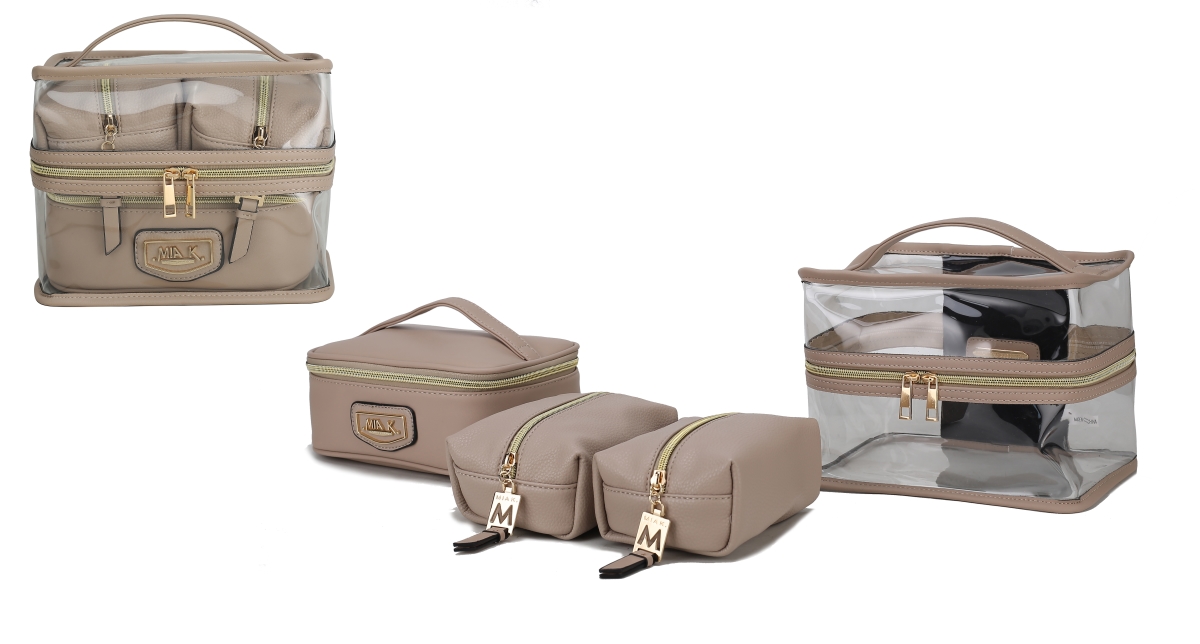 JMR-CC101TP Emma Womens 4-Piece Cosmetic Clear Case Bag Set Vegan Leather