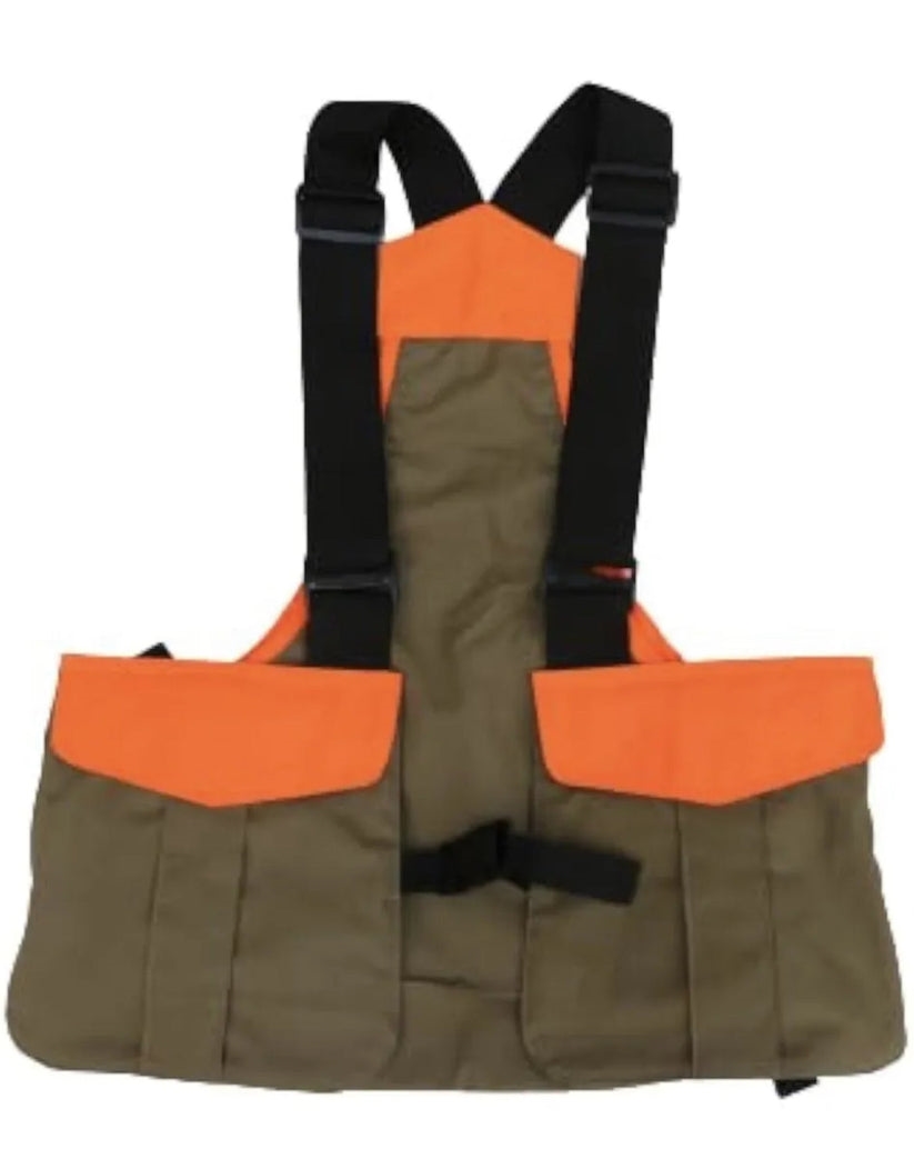 001 Upland Hunting Strap Vest, Blaze Orange Game Vest with Adjustable Shoulder Straps, Large Rear Game Bag, Multiple Pockets