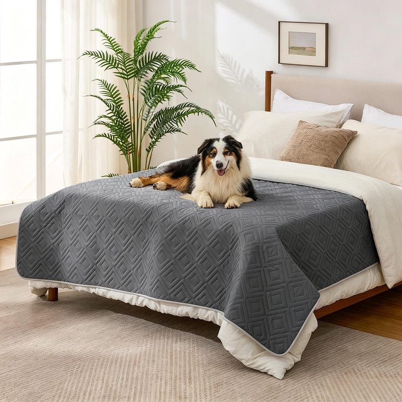 Waterproof Dog Bed Cover, Non-Slip Couch Furniture Protector, Pee Proof Pet Hair Resistant Blanket, Dark Grey, 68' x 82'