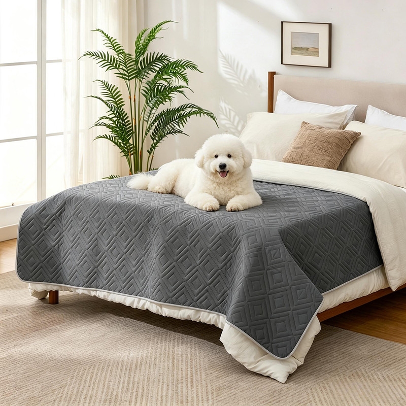 Waterproof Dog Bed Cover, Non-Slip Couch Furniture Protector, Pee Proof Pet Hair Resistant Blanket, Dark Grey, 82' x 102'