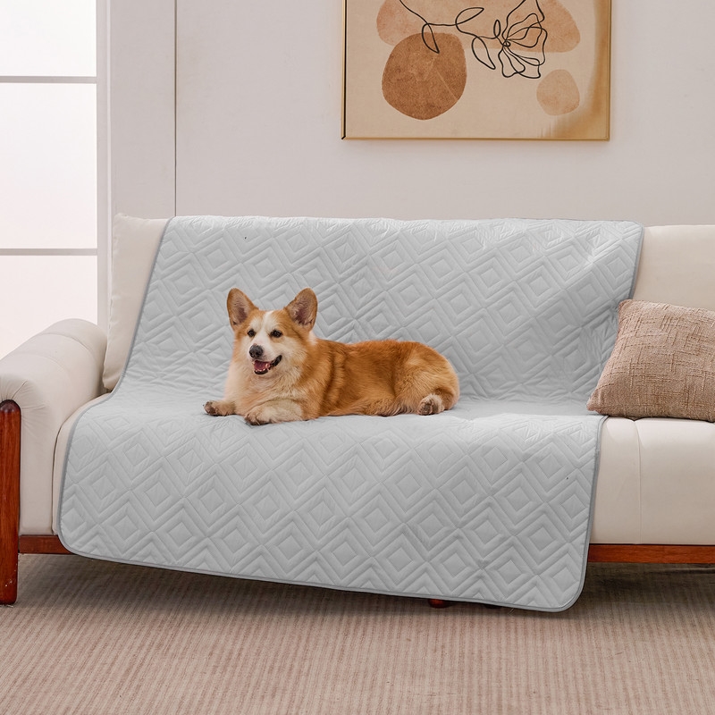 Waterproof Dog Bed Cover, Non-Slip Couch Furniture Protector, Pee Proof Pet Hair Resistant Blanket, Light Grey, 50' x 60'