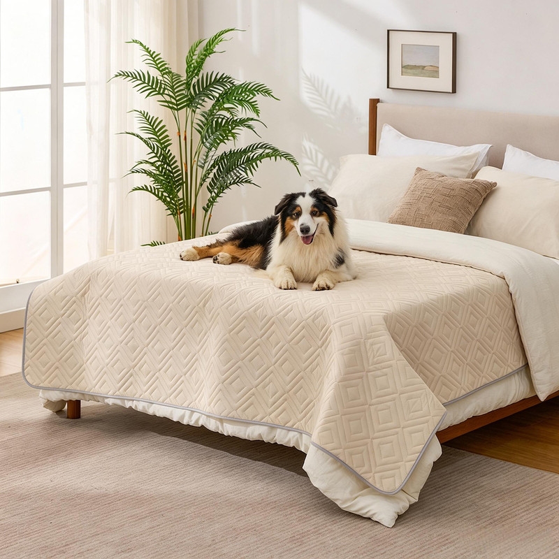 Waterproof Dog Bed Cover, Non-Slip Couch Furniture Protector, Pee Proof Pet Hair Resistant Blanket, Khaki, 68' x 82'
