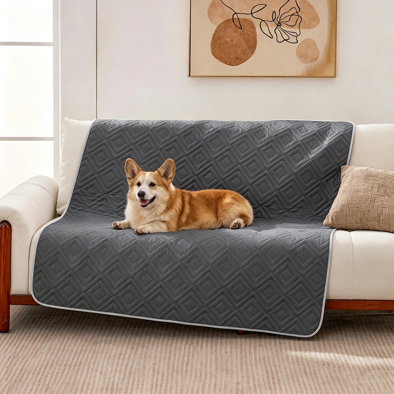 Waterproof Dog Bed Cover, Non-Slip Couch Furniture Protector, Pee Proof Pet Hair Resistant Blanket, Dark Grey, 50' x 60'