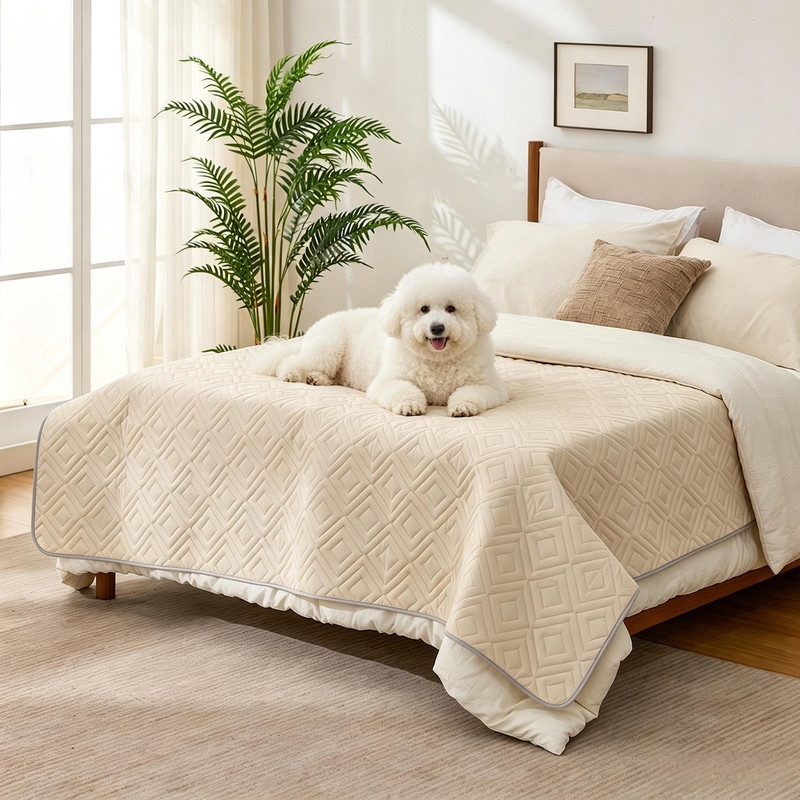 Waterproof Dog Bed Cover, Non-Slip Couch Furniture Protector, Pee Proof Pet Hair Resistant Blanket, Khaki, 82' x 102'