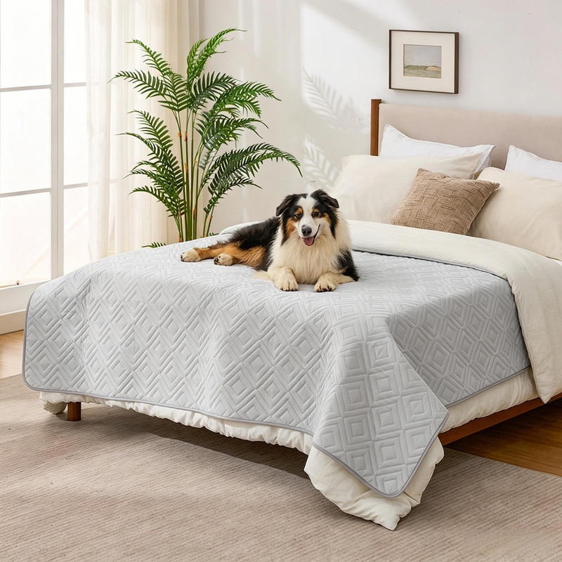 Waterproof Dog Bed Cover, Non-Slip Couch Furniture Protector, Pee Proof Pet Hair Resistant Blanket, Light Grey, 68' x 82'